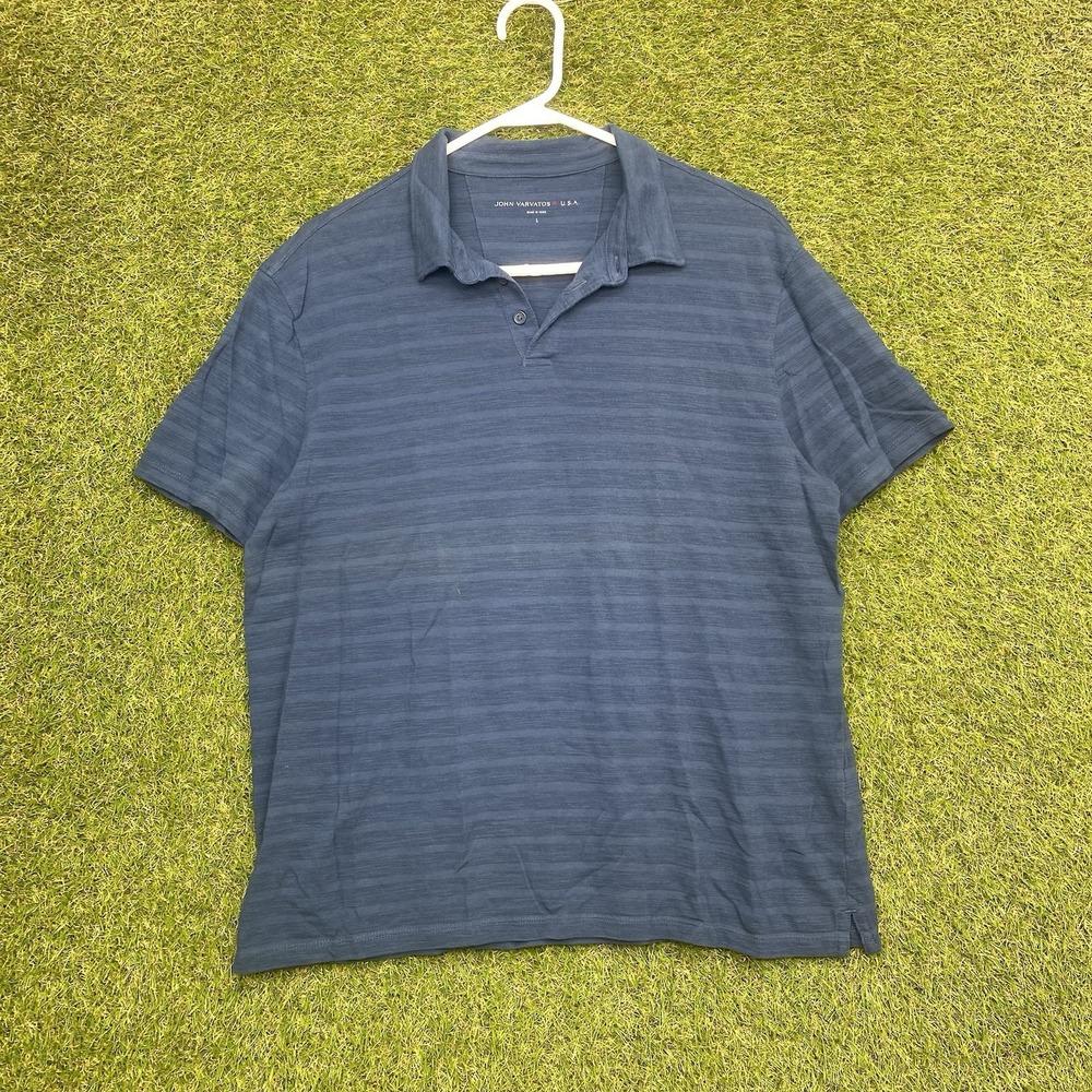 John Varvatos Shirt Mens Large Blue Short Sleeve Cotton Blend Golf Preppy Sport